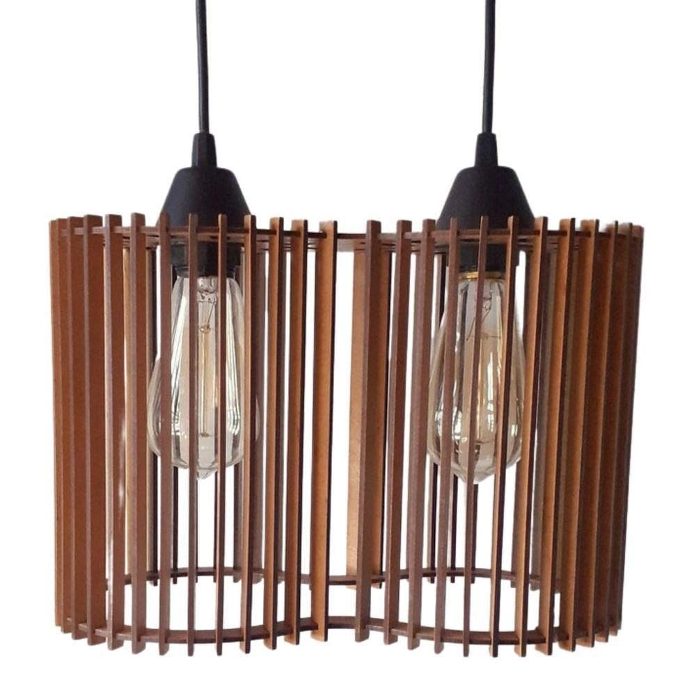 Luminária Pendente América Modelo Ripado Mdf Cru