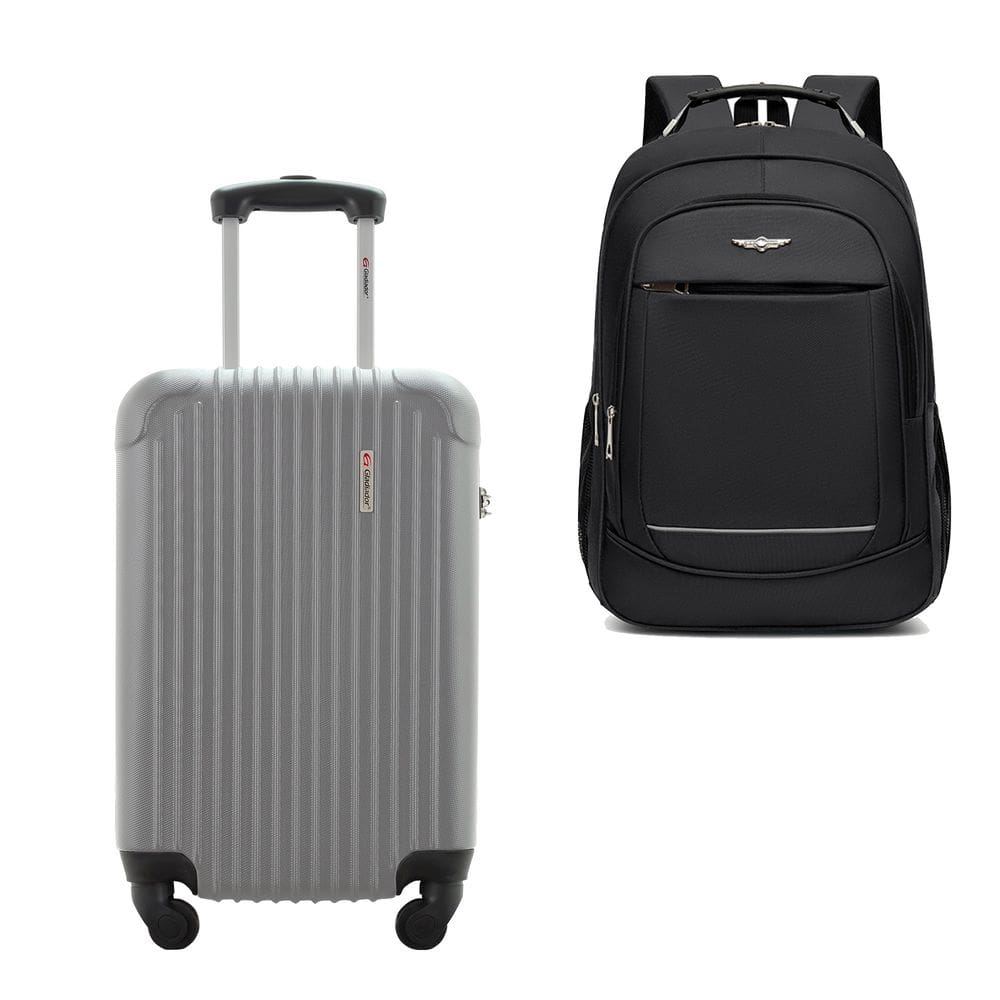 Kit Mala de Bordo 10kg Viagem Rígida Rodas 360º ABS Cadeado Segredo Gladiador A2MB com Mochila Executiva Notebook 102