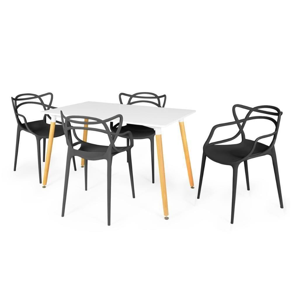 Conjunto Mesa De Jantar Retangular Eiffel Branca 120x80cm Com 4 Cadeiras Allegra - Preto