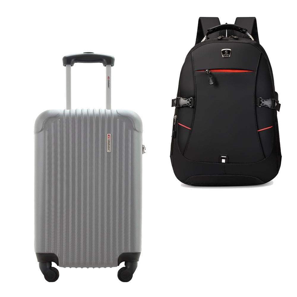 Kit Mala de Bordo 10kg Viagem Rígida Rodas 360º ABS Cadeado Segredo Gladiador A2MB com Mochila Executiva Notebook 102
