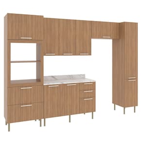 Cozinha Modulada 6 Pecas 320 cm MDP Freijo Marmore Branco Tecno Mobili