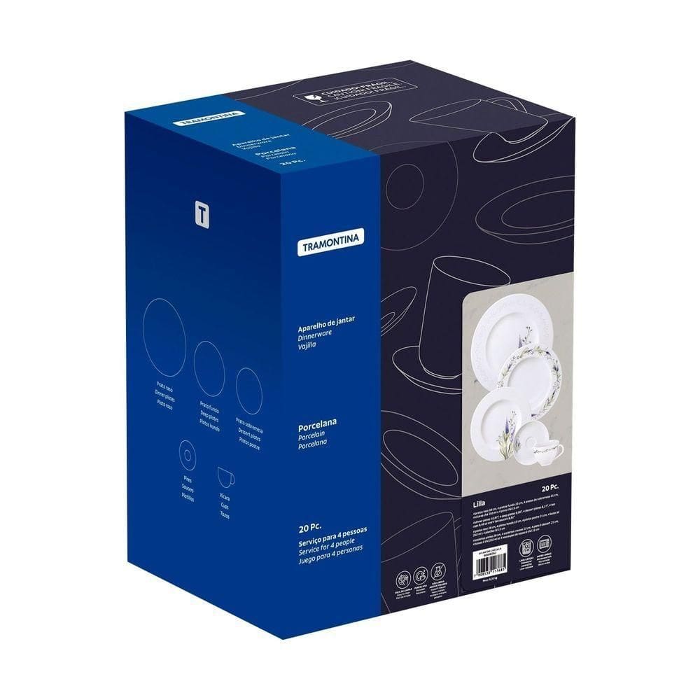 Aparelho De Jantar Tramontina Lilla Em Porcelana Decorada 20 Peças Tramontina