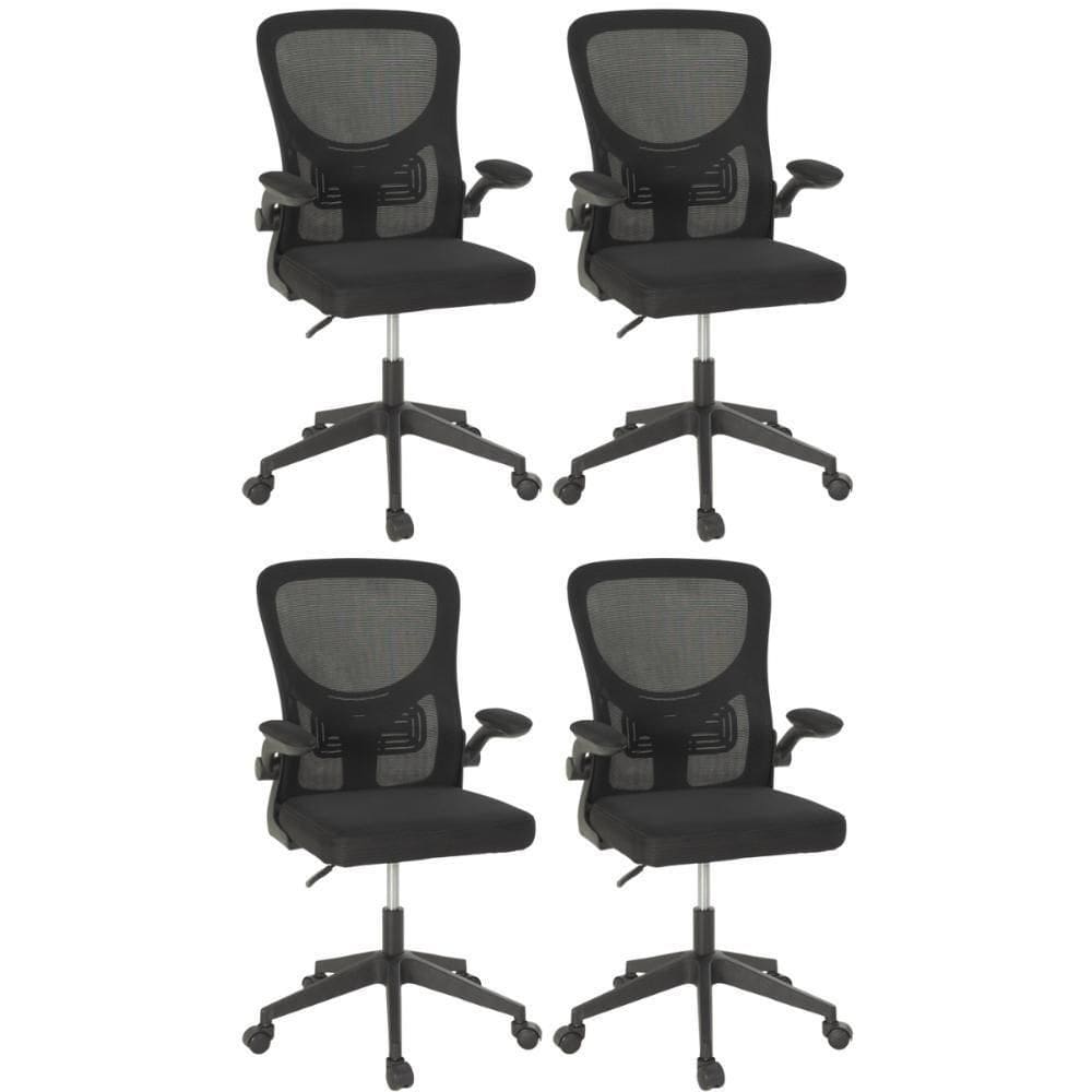 Kit 4 Cadeiras De Escritório Giratória Mônaco Com Relax E Regulagem De Altura - All Black