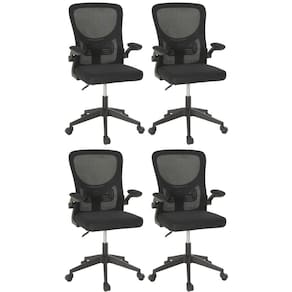Kit 4 Cadeiras De Escritório Giratória Mônaco Com Relax E Regulagem De Altura - All Black