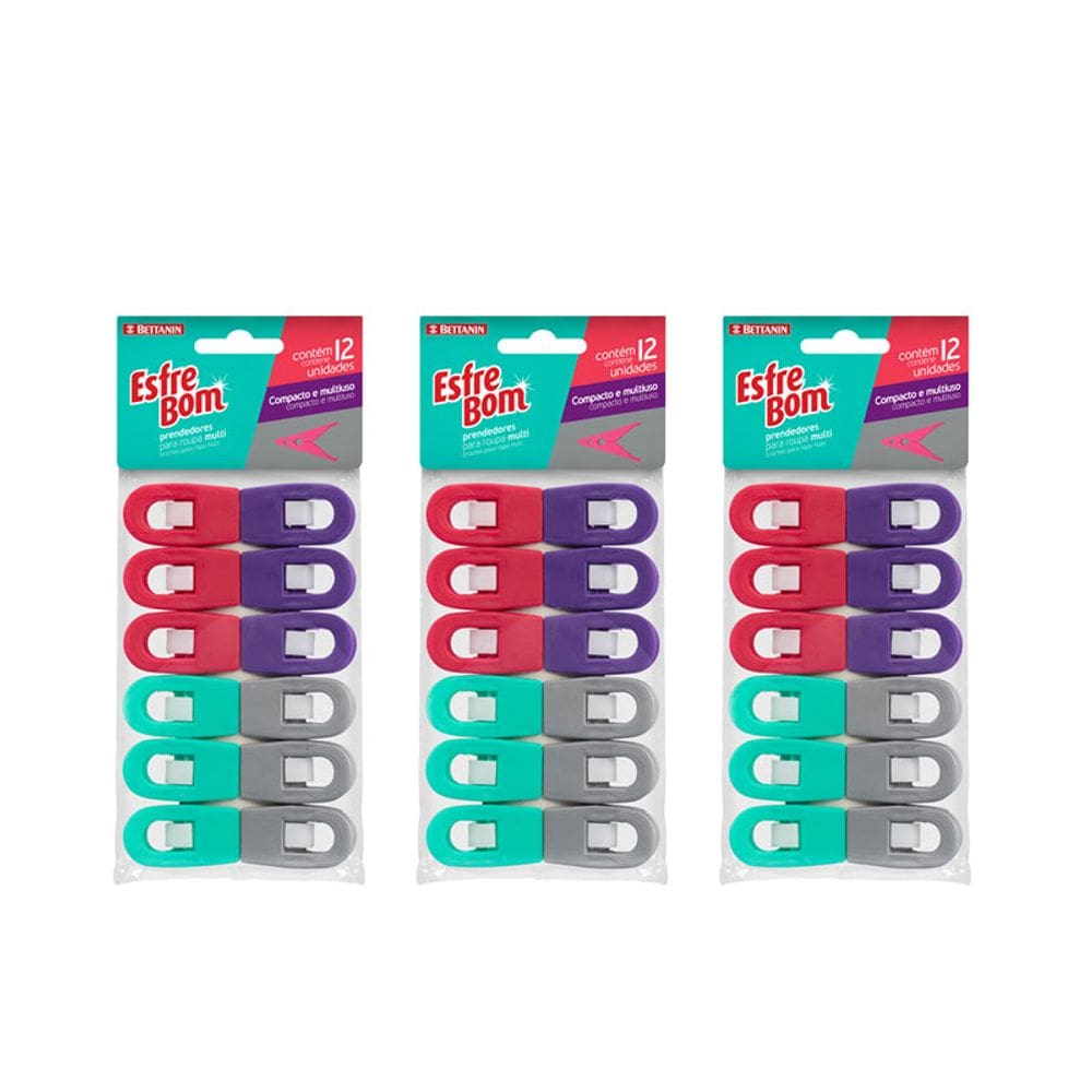 Prendedores de Roupa Pegador Compacto Multiuso Colorido 36un