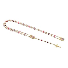 Colar Terço de Nossa Senhora do Carmo Madeira Metal Dourado