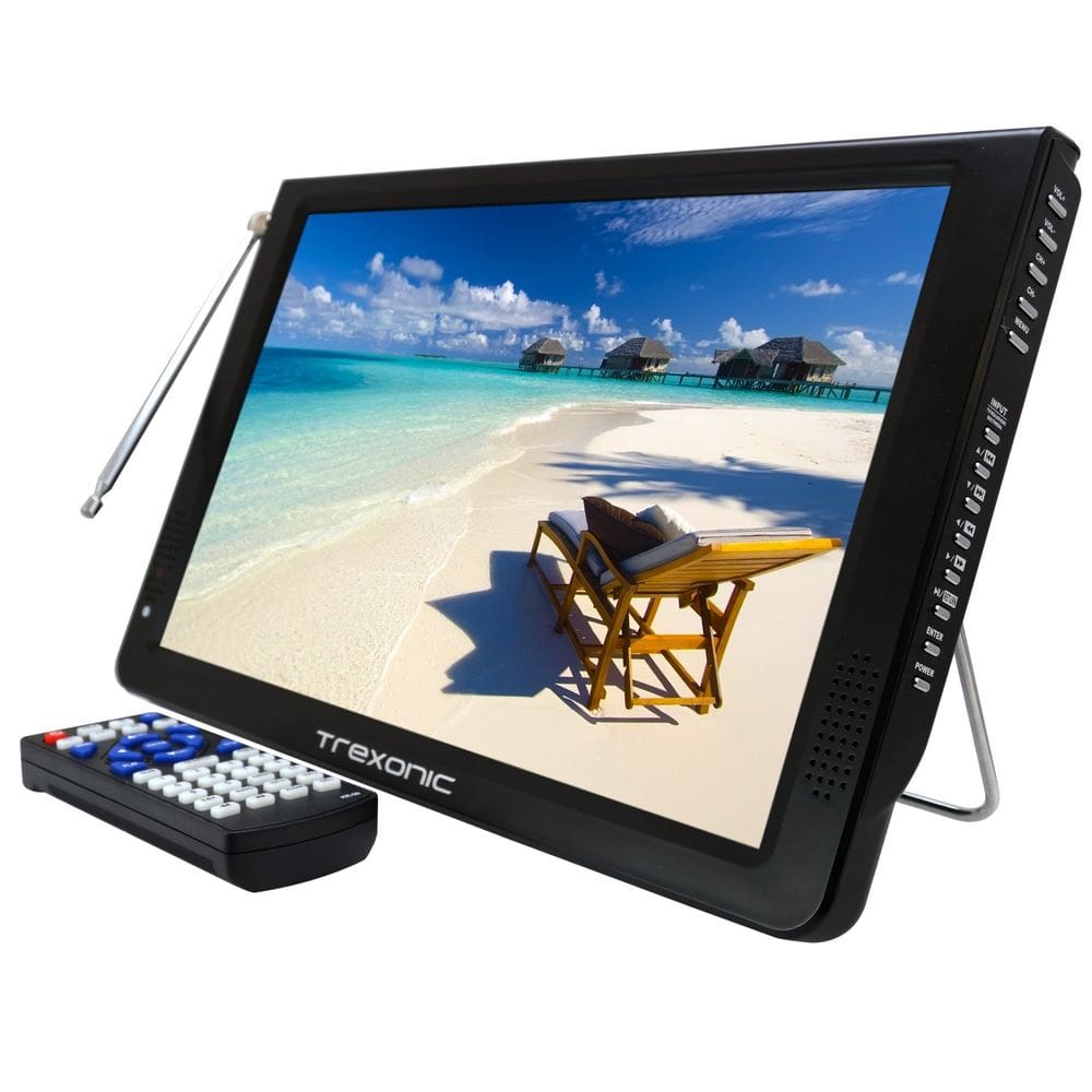 TV portátil Trexonic 12" com HDMI, SD, USB, VGA, entrada para fone de ouvido