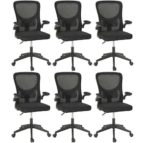 Kit 6 Cadeiras De Escritório Giratória Mônaco Com Relax E Regulagem De Altura - All Black