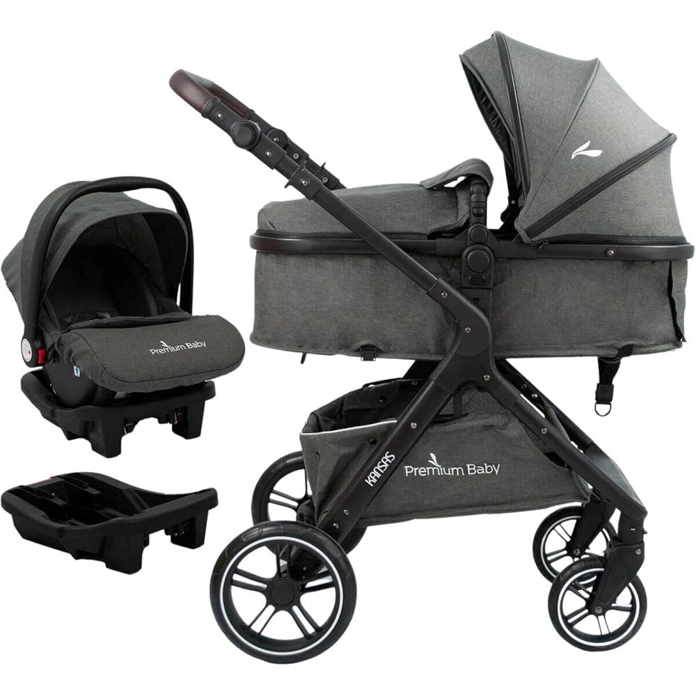 Carrinho TS Kansas Preto/Cinza + base - Premium Baby
