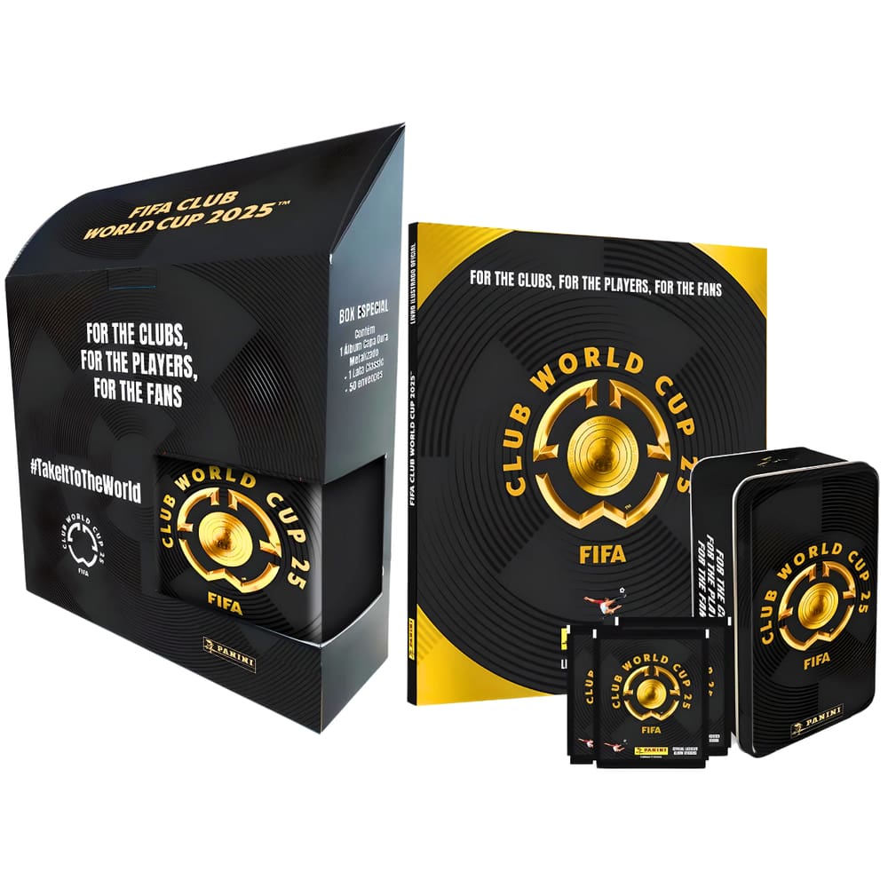 Álbum Metálico FIFA World Cup Club 2025 + 50 Packs e Lata