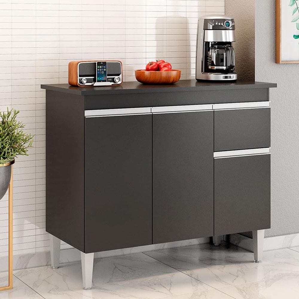 Balcão de Cozinha Ambiente Tatiane com Tampo 100cm Preto Fosco - AJL