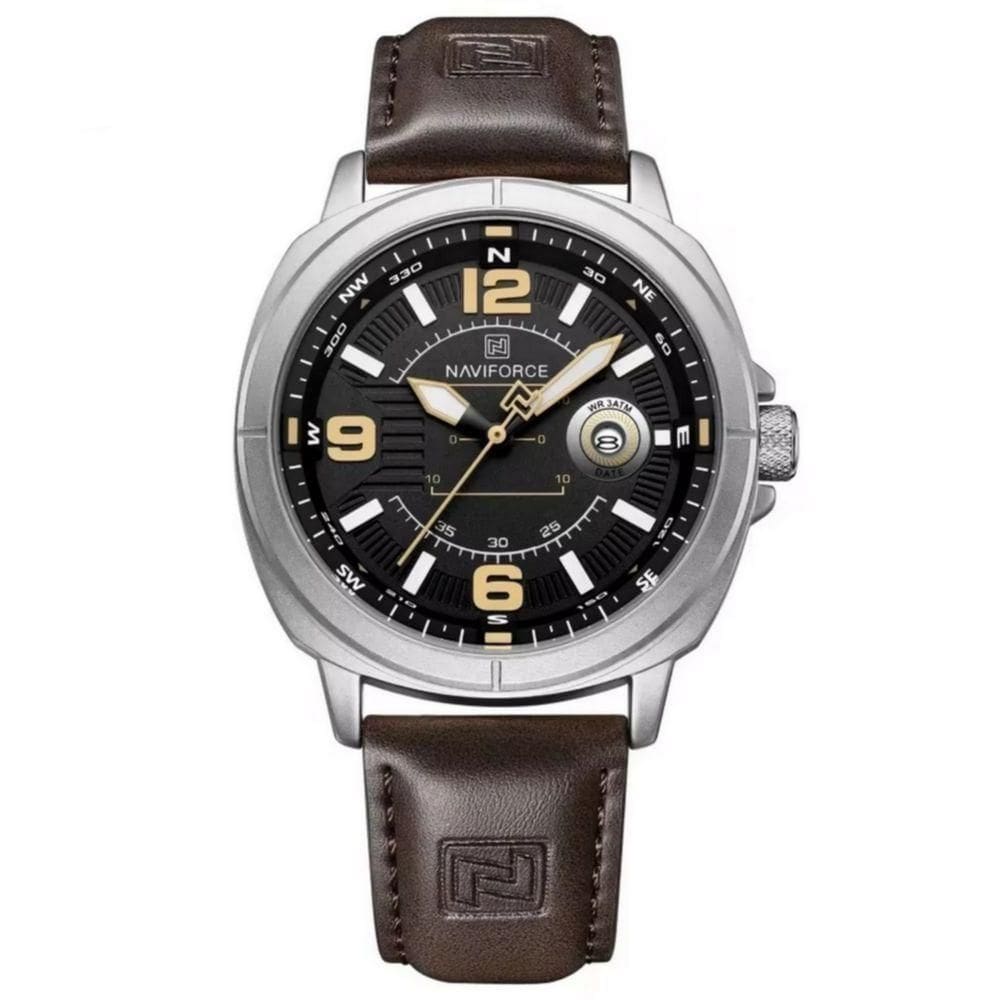 Relógio Masculino De Quartzo Design Esportivo Impermeavel à Prova D`água 3atm Prata Marrom
