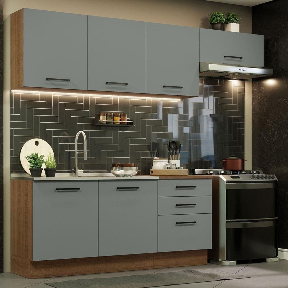Cozinha Completa 260002 Com Armário E Balcão Rustic/Cinza