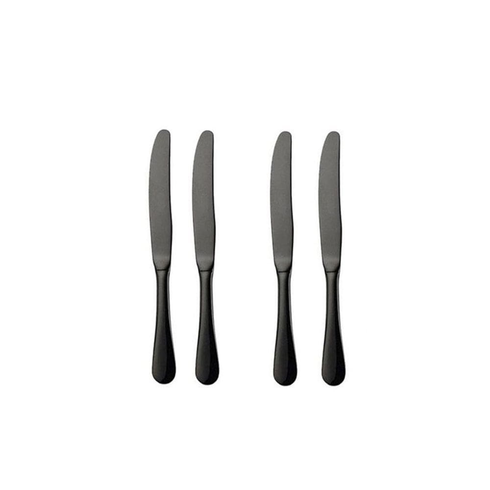 Faca de Mesa Preto Talher Titanium Aço Inox 4un