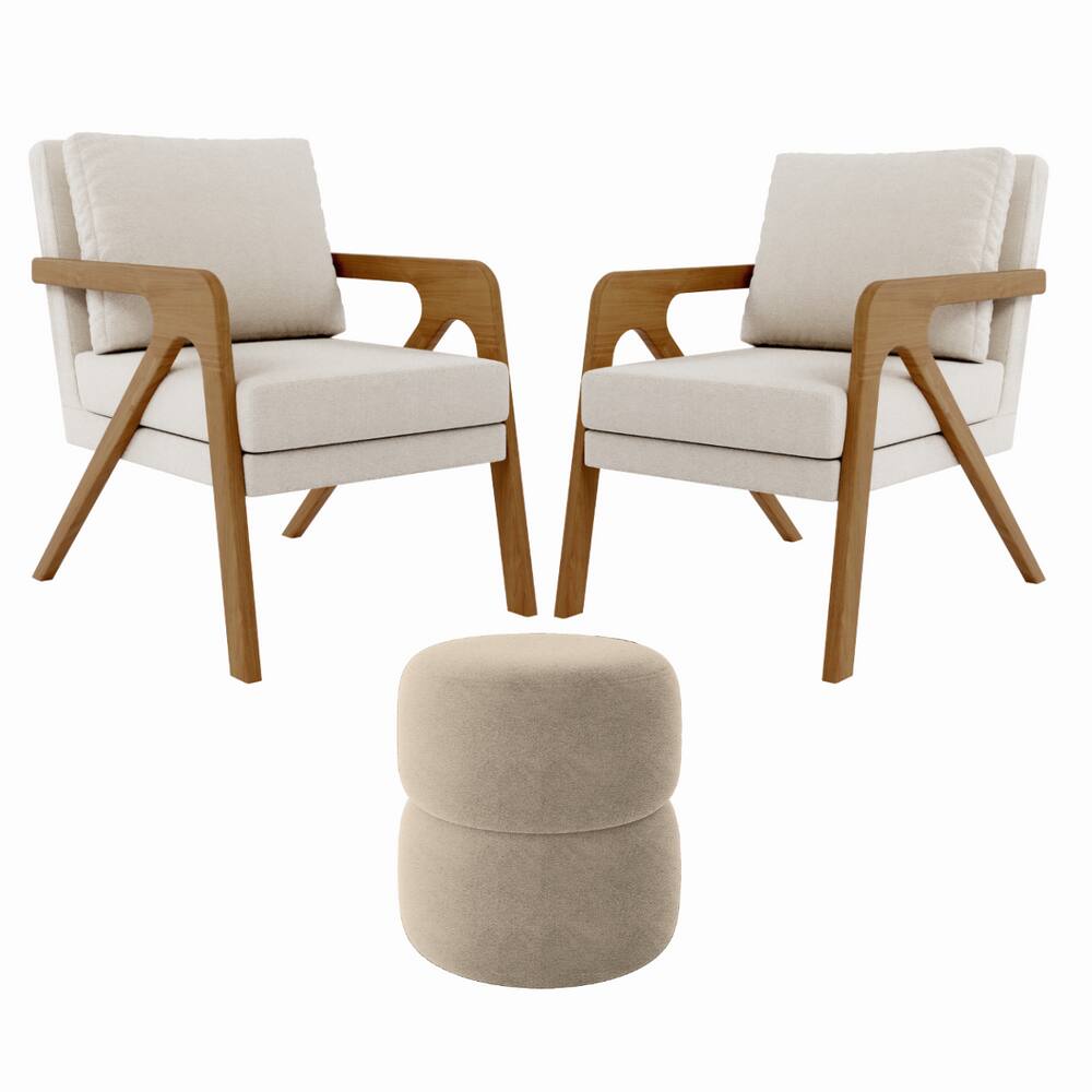 Kit 2 Poltrona Decorativa Puff Sala Moderno Escritório Maia