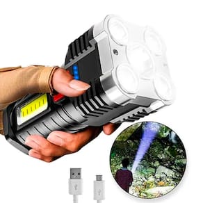 Lanterna Potente Recarregável Longo Alcance 5 Led Com Strobo Cor Da Lanterna Preto Cor Da Luz Branco