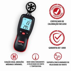 Anemômetro Digital Portátil m/s, Km/h, ft/min, Nós, mph - Instrucorp IC-5000