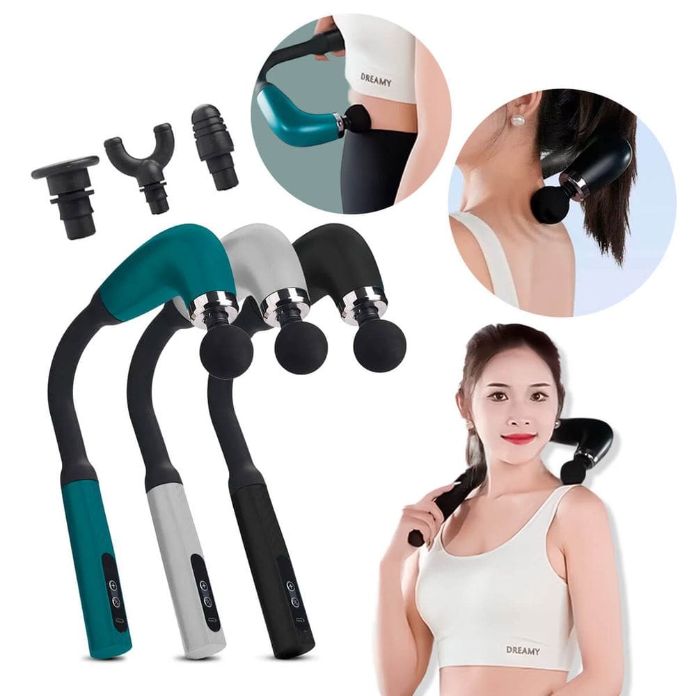 Massageadora Portátil com Alça | 9 Velocidades | 3200RPM | Bateria USB 1500mAh | 4 Ponteiras Intercambiáveis | Uso Pessoal