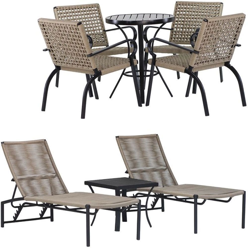 2 Espreguiçadeiras e Cadeiras e Mesa Corda Náutica Mesa Piscina Jardim Trama