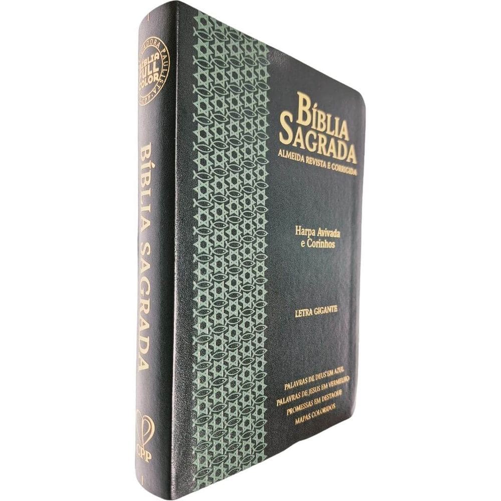 Bíblia Sagrada ARC FC Capa PU Luxo Estrela Preto e Verde PDA PJV PED MC Harpa Avivada e Corinhos Letra Gigante CPP