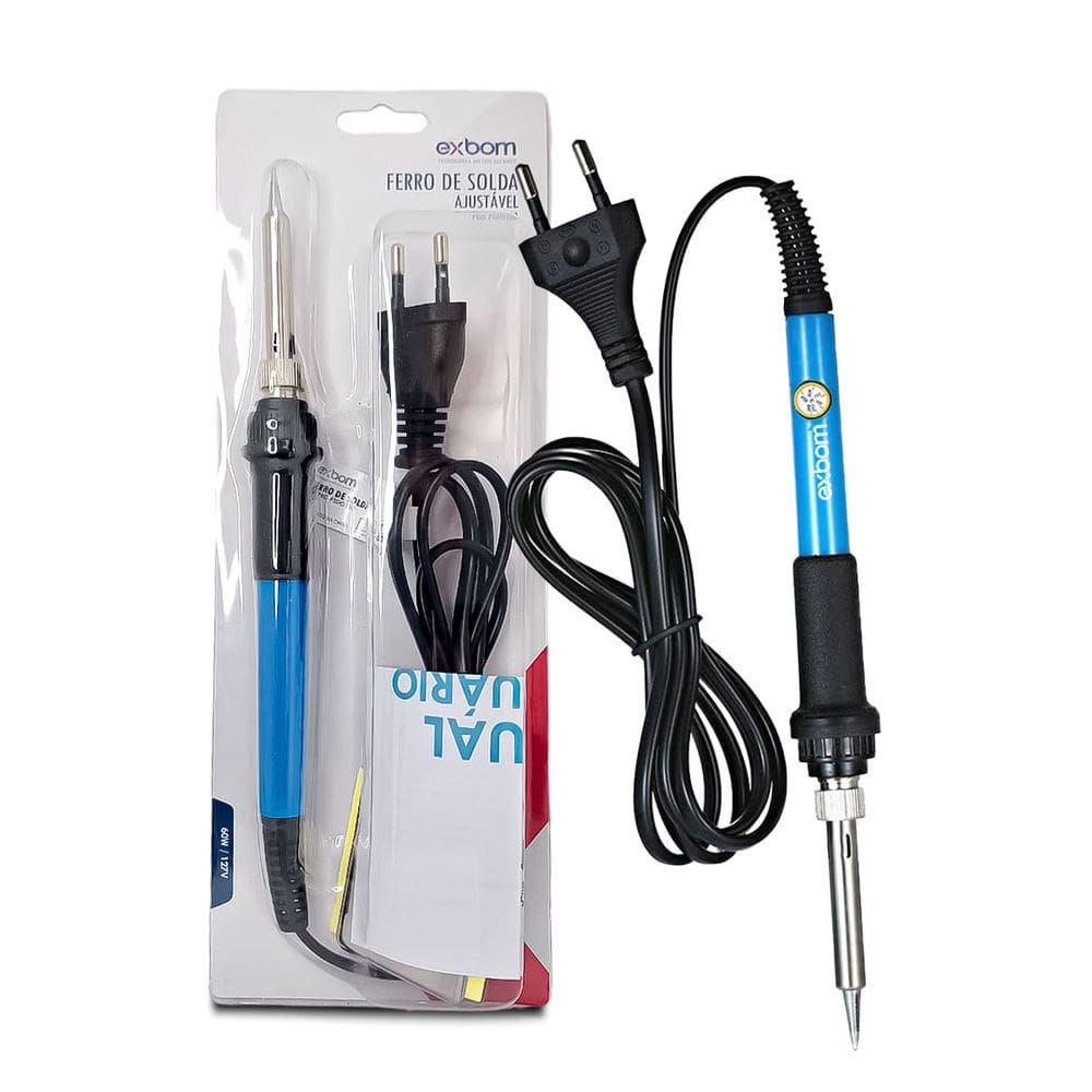 Ferro de Solda Elétrico 220V | Potência Ajustável 15-60W | 200°C a 450°C | 5 Ponteiras + Suporte + Esponja | Ideal para Reparos e Projetos DIY