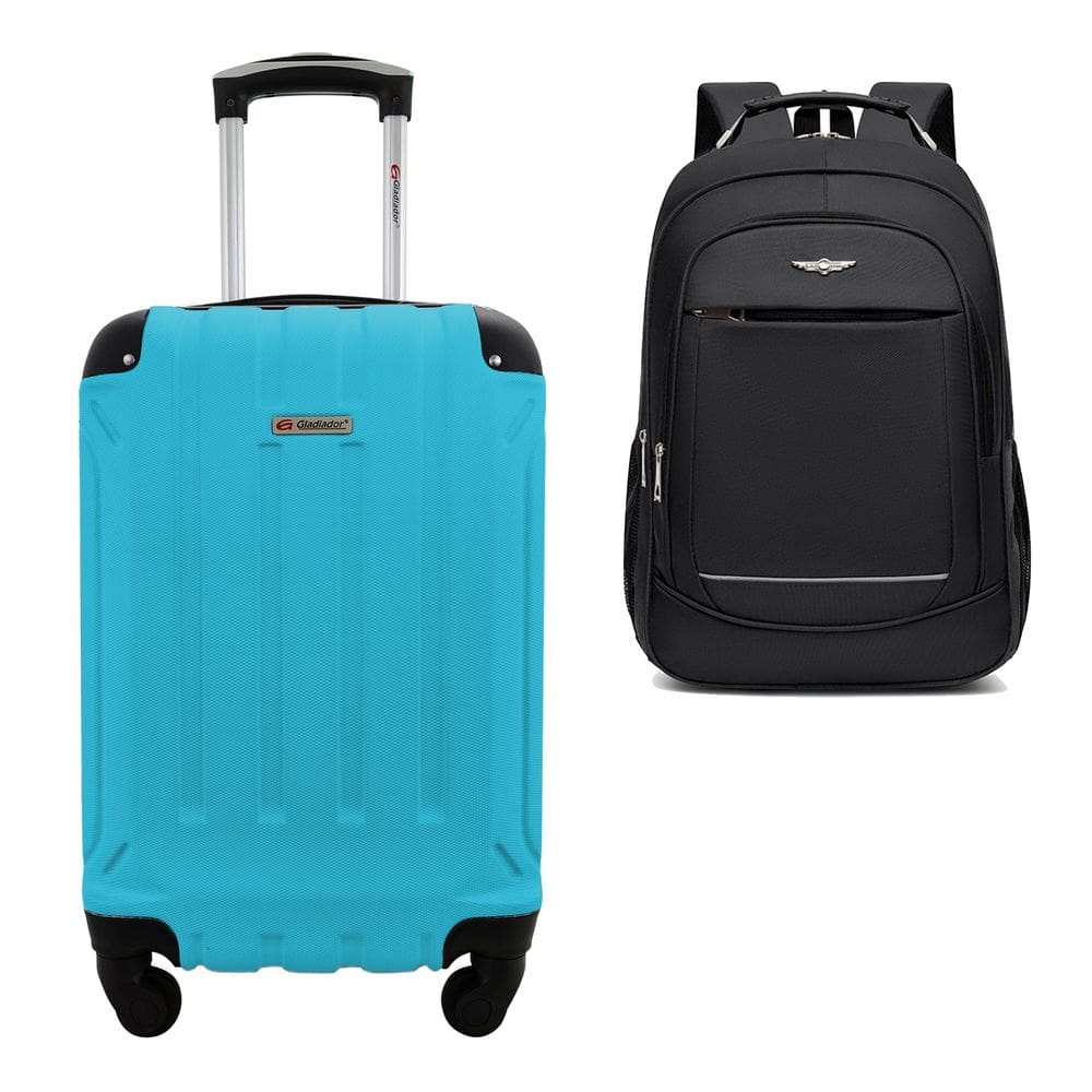 Kit Mala de Viagem Bordo Tamanho PP Rígida em ABS Cadeado Segredo Rodas 360º Gladiador A5MB2 com Mochila Executiva