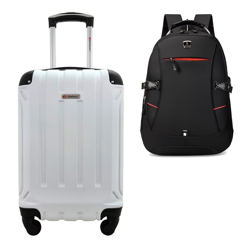 Kit Mala de Viagem Bordo Tamanho PP Rígida em ABS Cadeado Segredo Rodas 360º Gladiador A5MB2 com Mochila Executiva