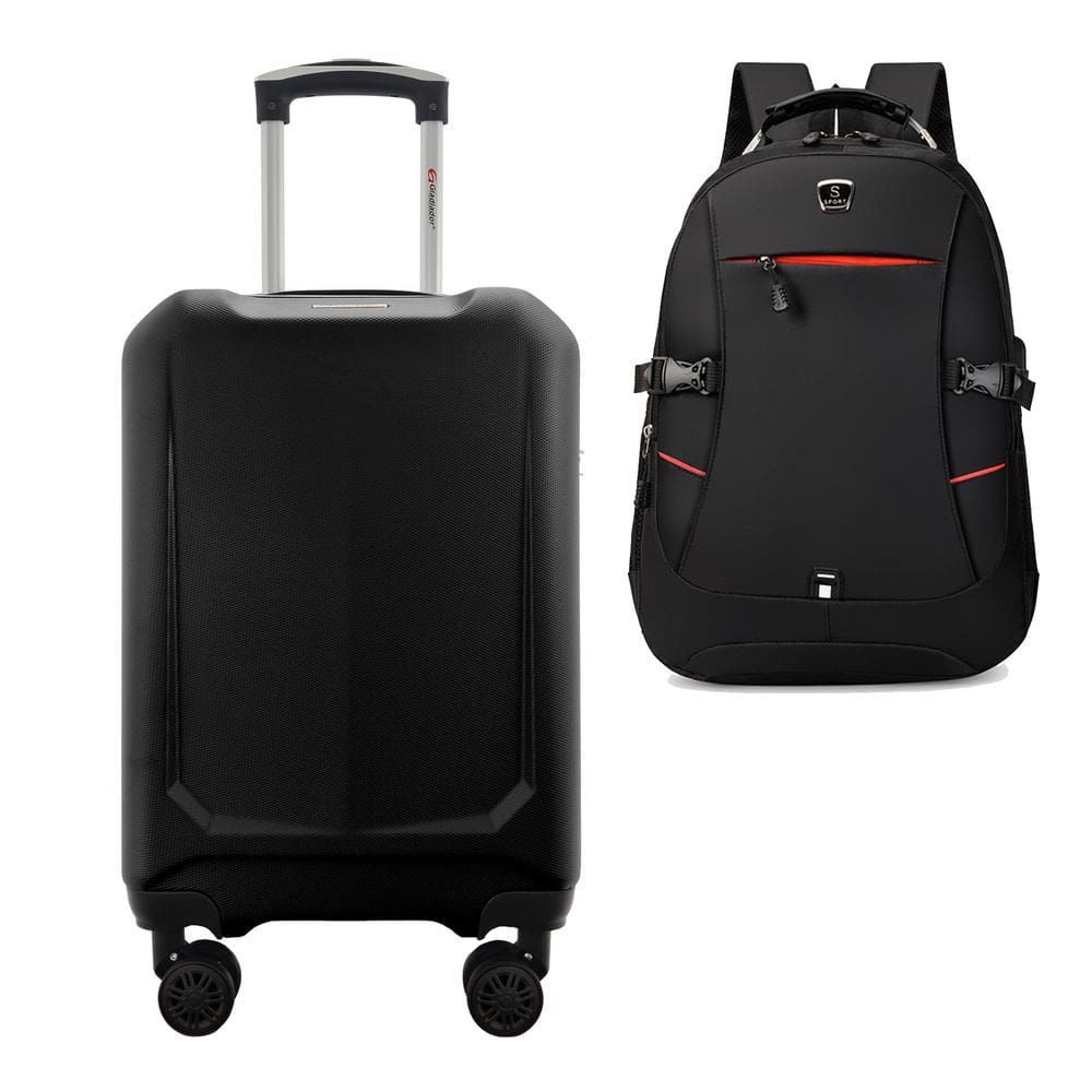 Kit Mala de Viagem Bordo 10kg ABS Rígida Rodas 360º Duplas Cadeado Segredo Gladiador A6MB com Mochila Executiva Notebook