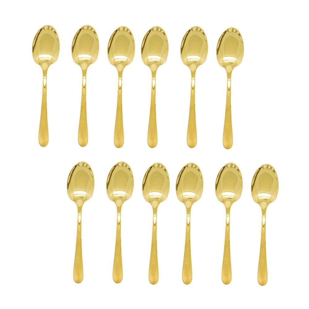 Colher de Mesa Dourado Talheres Aço Inox Jogo 12un