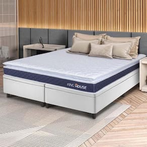 Conjunto Box Baú Branco Durban Azul Espuma D28 King 193x203x64 - King House