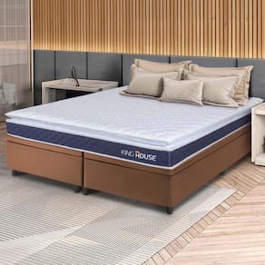 Conjunto Box Baú Marrom Durban Azul Espuma D28 Queen 158x198x64 - King House