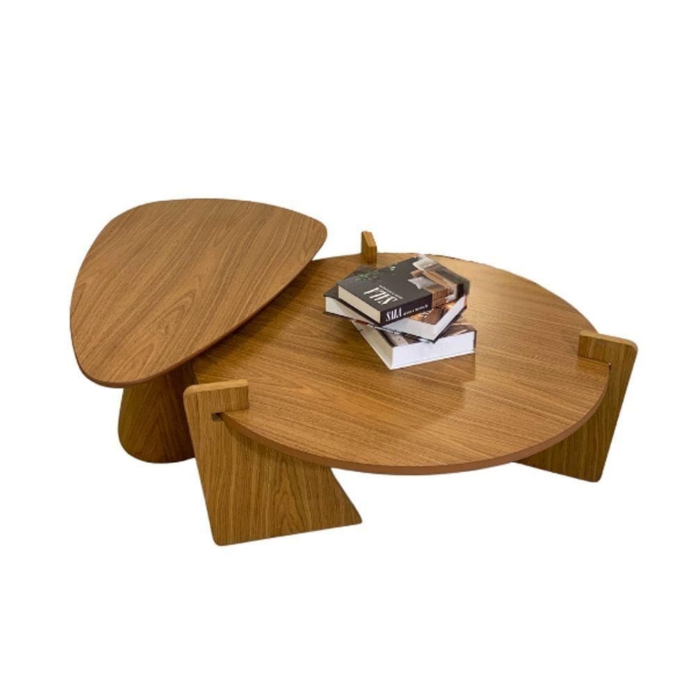 Conjunto Mesa Fluid De Centro Orgânica 120x80cm & Redonda 100cm Madeira Freijó