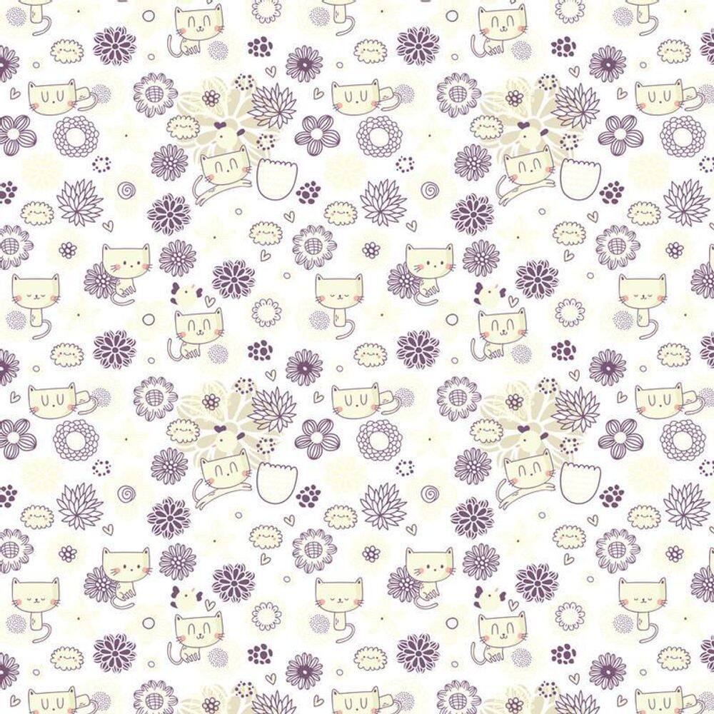 Papel De Parede Gatinha E Flores Amarela Decorativo Adesivo