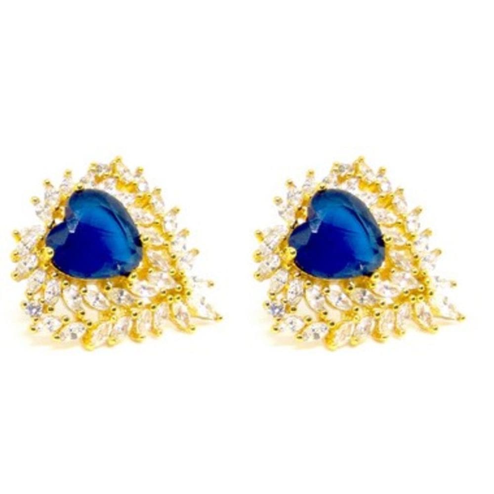 Brinco Coração Folheado a Ouro 18k com Zirconia Safira
