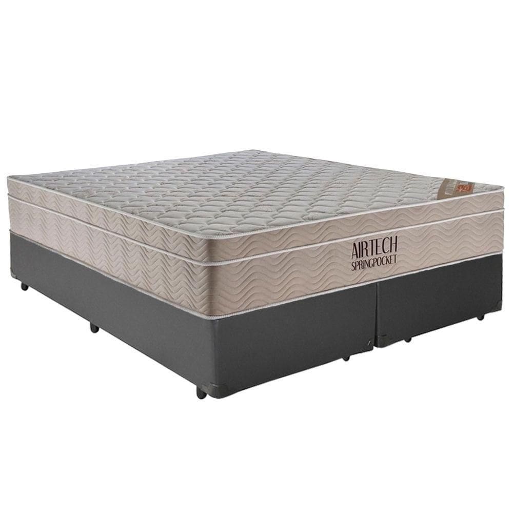 Cama Box Casal Sintético Bipartido + Colchão Ortobom Airtech Molas Ensacadas 138x188x65 Cinza