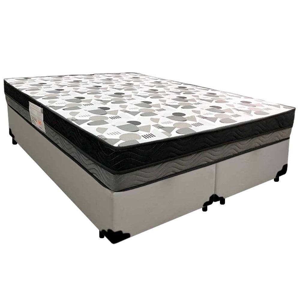 Cama Box Casal Sintético Bipartido + Colchão Ortobom Iso Dupla Face 138x188x60 Branco