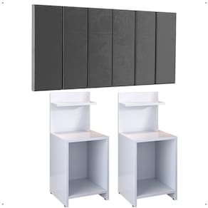 Kit 2 Mesas Cabeceira Fantasy Branco Mesinha Organizadora Prateleira Painel Suspenso Cama Box Queen Size 1,60 Cinza Suede - Lojas RPM