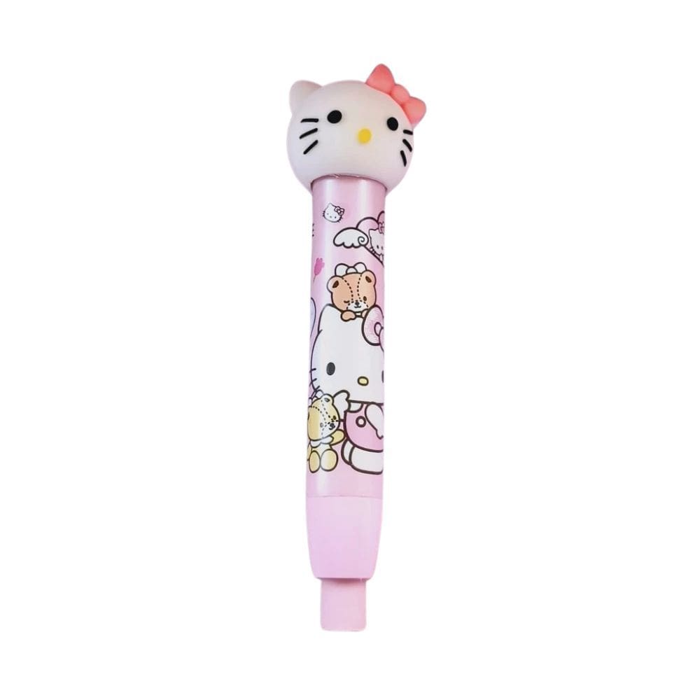 Caneta Borracha Retrátil Hello Kitty com Borracha Colorida Super Fofa | Prática | Kawaii | Papelaria