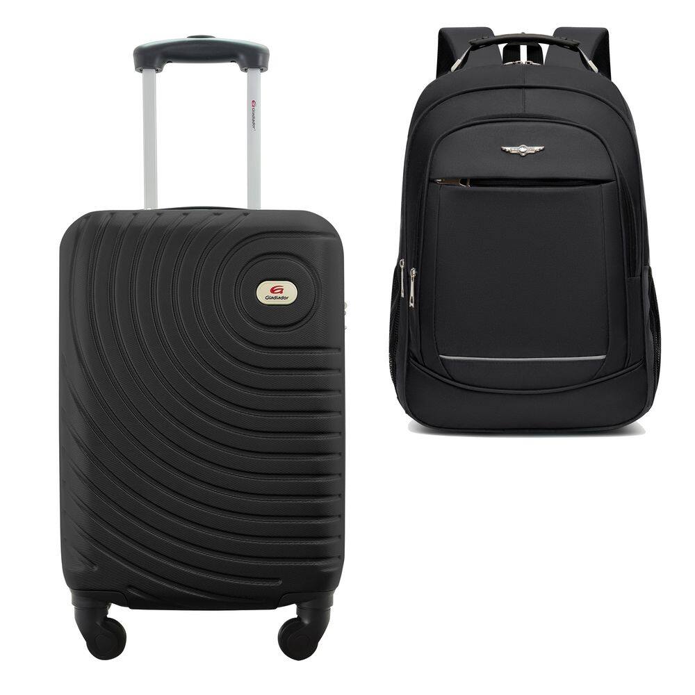 Kit Mala de Bordo Viagem 10kg Rodas 360º Rígida ABS Cadeado Segredo Gladiador A7MB com Mochila Executiva para Notebook