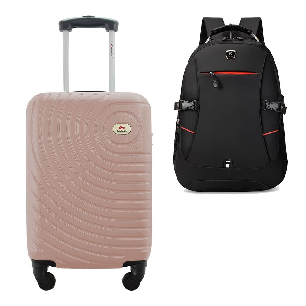 Kit Mala de Bordo Viagem 10kg Rodas 360º Rígida ABS Cadeado Segredo Gladiador A7MB com Mochila Executiva para Notebook