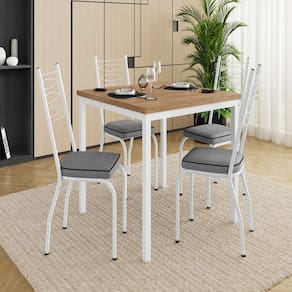 Conjunto de Mesa para Cozinha com 4 Cadeiras Branco/Platina/Demolição