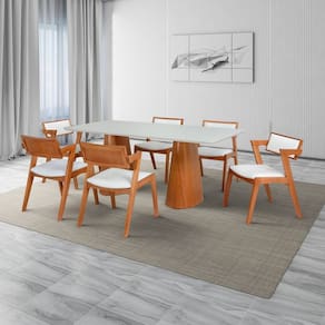 Conjunto Mesa Fortaleza com 6 Cadeiras em Madeira e Estofada Ímola Authentic Espresso Móveis Champagnhe/Off White