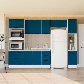 Cozinha Completa 5 Peças 224,5x310 Meena Branco/Azul