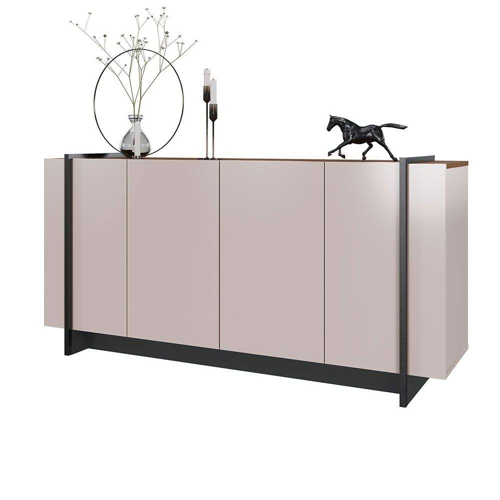 Aparador Buffet 4 Portas Oliwia 160cm Sala Jantar Off/Nogueira/Preto Fosco C04 - D`Rossi