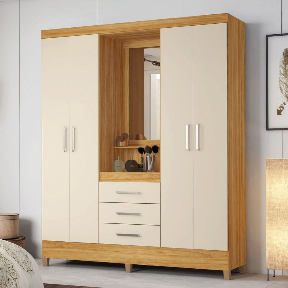 Guarda-roupa para Quarto com Espelho Persia Cinamono/Off-White