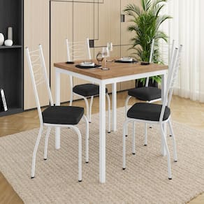 Conjunto de Mesa para Cozinha com 4 Cadeiras Branco/Preto/Demolição