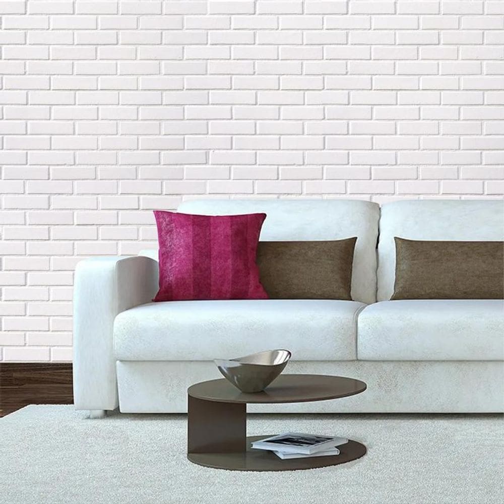 Papel Parede Pedra Tijolos Branco Autocolante Vinilico Sala
