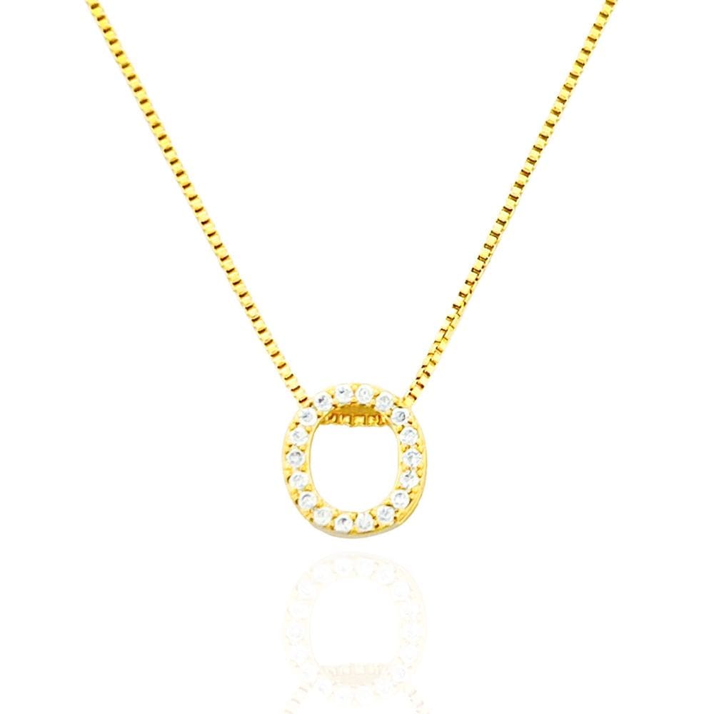 Colar Círculo Vazado Com Zircônias Cristais Banhado a Ouro