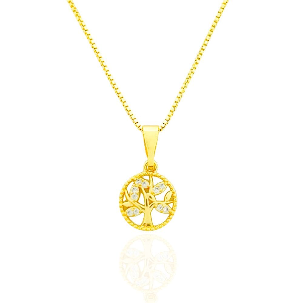 Colar Mini Árvore da Vida Zircônias Cristais Banhado a Ouro