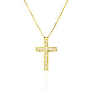 Colar Crucifixo Cravejado Cristal Banhado a Ouro